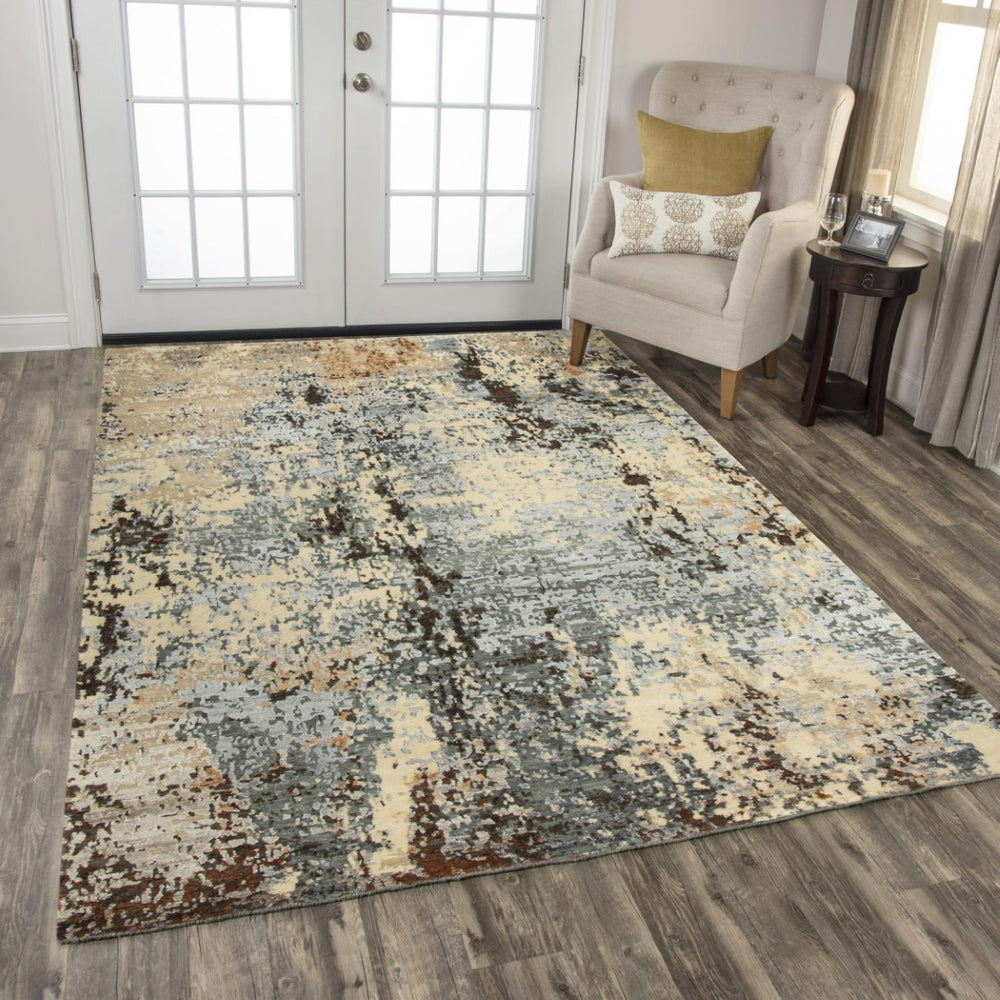 Alora Decor Noble Hand-Knotted Modern Rug In Neutral Abstract Palette — New Zealand Wool With Viscose Sheen 10' x 14' 01101110804331014