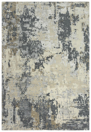 Alora Decor Noble Ivory Hand-Knotted Wool-Viscose Rug With Subtle Abstract Pattern, Low-Profile Lustrous Pile 10' x 14' 01101111200371014