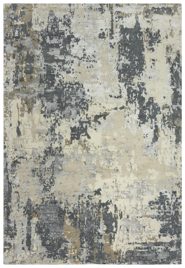Alora Decor Noble Ivory Hand-Knotted Wool-Viscose Rug With Subtle Abstract Pattern, Low-Profile Lustrous Pile 10' x 14' 01101111200371014