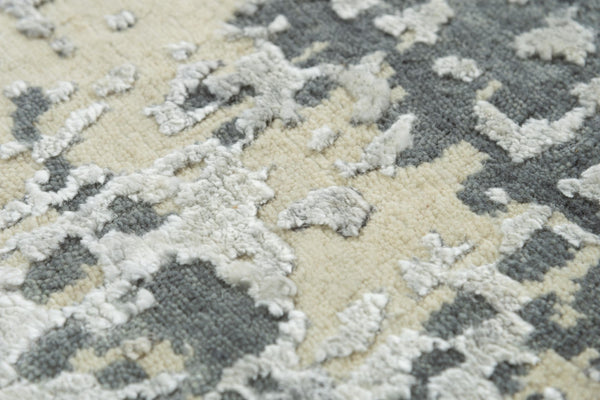 Alora Decor Noble Ivory Hand-Knotted Wool-Viscose Rug With Subtle Abstract Pattern, Low-Profile Lustrous Pile 10' x 14' 01101111200371014