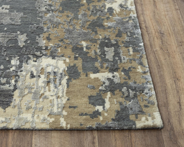 Alora Decor Noble Ivory Hand-Knotted Wool-Viscose Rug With Subtle Abstract Pattern, Low-Profile Lustrous Pile 10' x 14' 01101111200371014