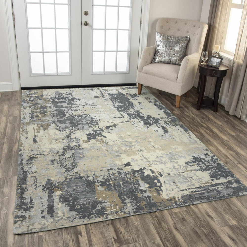 Alora Decor Noble Ivory Hand-Knotted Wool-Viscose Rug With Subtle Abstract Pattern, Low-Profile Lustrous Pile 10' x 14' 01101111200371014