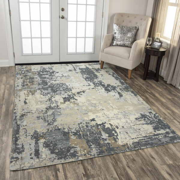 Alora Decor Noble Ivory Hand-Knotted Wool-Viscose Rug With Subtle Abstract Pattern, Low-Profile Lustrous Pile 10' x 14' 01101111200371014