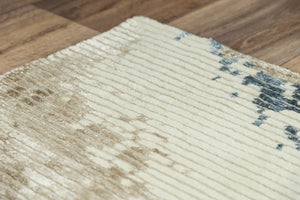 Alora Decor Noble Hand-Knotted Beige Rug With Viscose Sheen, Abstract Blue & Taupe Stripes, Durable Wool Finish 9' x 12' 01101111304090912
