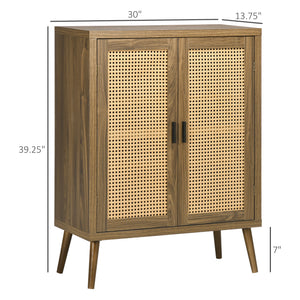 English Elm HOMCOM Rattan Door Sideboard Buffet Cabinet with Adjustable Shelves, Anti-Tip Brown Storage Accent W2225P173881