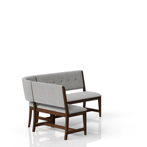 English Elm Curved Beige Mid-Century Dining Bench with Upholstered Seat & Back, Reversible Long Side, Wood Finish B2699S00001