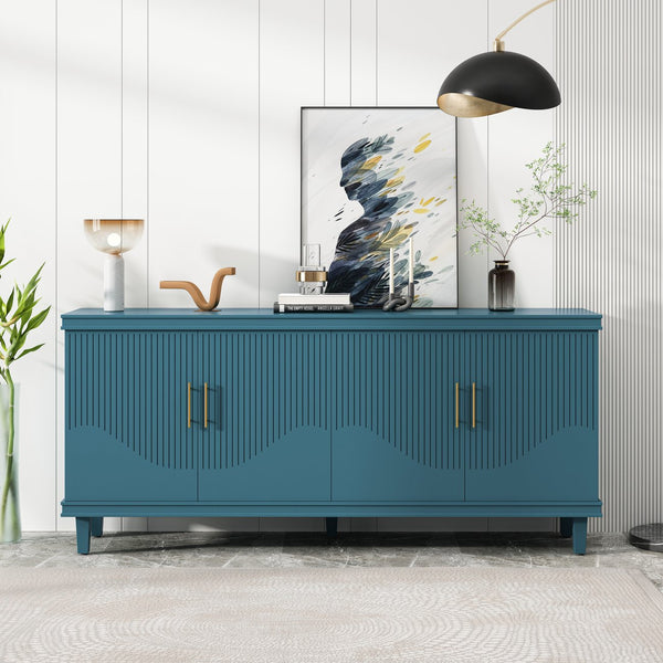 English Elm 70.07"Large Solid Wood 4-Door Cabinet for Living Room Kitchen Bedroom Corridor with 330lb Top Capacity Olive Green W757S00028