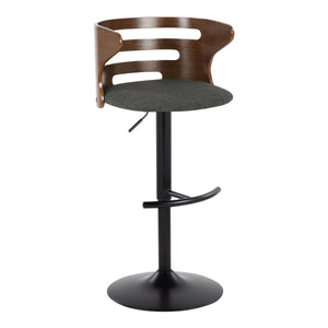 English Elm Cosi Mid-Century Modern Adjustable Barstools Set Of 2 - Stylish Black Metal, Walnut & Charcoal Comfort B202S00776