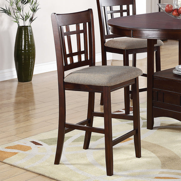 English Elm Neena Solid Wood Counter Height Chair Set of 2 with Beige Cushions, Brown Finish & Adjustable Footrests SR011205