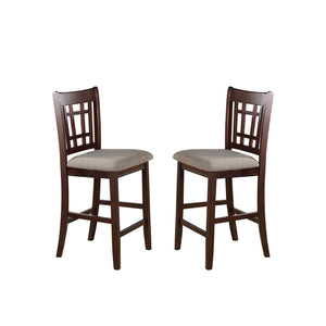 English Elm Neena Solid Wood Counter Height Chair Set of 2 with Beige Cushions, Brown Finish & Adjustable Footrests SR011205