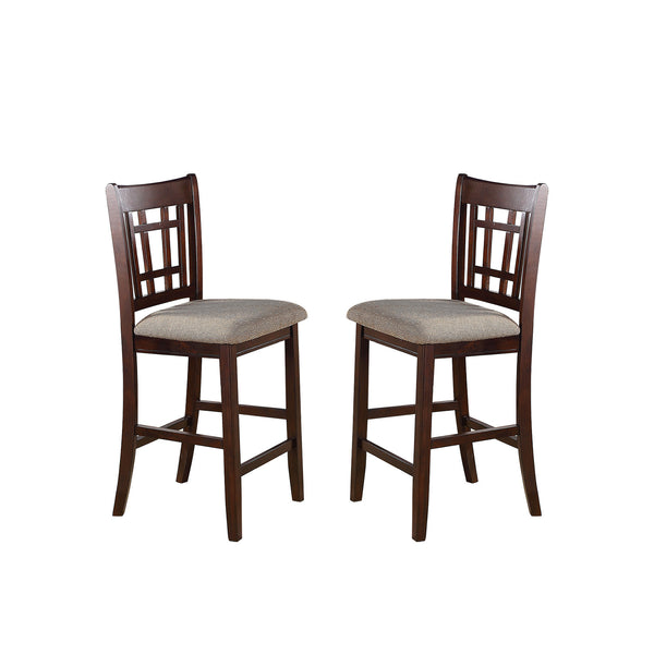 English Elm Neena Solid Wood Counter Height Chair Set of 2 with Beige Cushions, Brown Finish & Adjustable Footrests SR011205