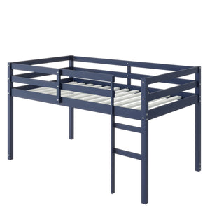 English Elm Solid Twin Loft Bed with Ladder and Reinforced Slats for Storage-Friendly, Space-Saving Bedrooms Blue W504P190958