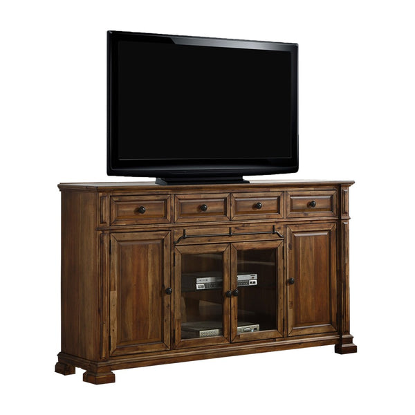 English Elm Barclay Acacia Wood Media Console Fully Assembled Rustic Storage with Glass Doors B108P481224