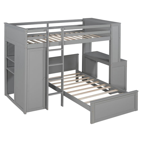English Elm Twin Loft Bed System with Wardrobe Desk and Shelving for Kids Shared Bedroom Gray LT000820AAE-1