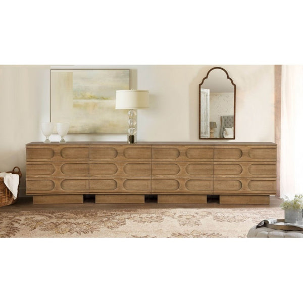 English Elm Modern Rubberwood Sideboard with Carved Oval Drawer Fronts Sand Washed Oak Finish B011P474820