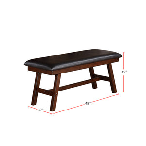 English Elm Black Rustic Faux Leather Dining Bench with Dark Walnut Finish, Upholstered Seat & Solid Birch Veneer Legs SR011332