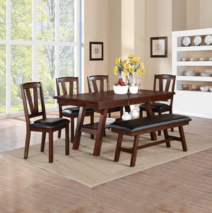 English Elm Black Rustic Faux Leather Dining Bench with Dark Walnut Finish, Upholstered Seat & Solid Birch Veneer Legs SR011332