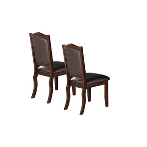 English Elm Faux Faux Leather Upholstered Dining Chairs Set of 2 — Brown Padded Seat, Curved Back, Sturdy Wood Legs SR011338