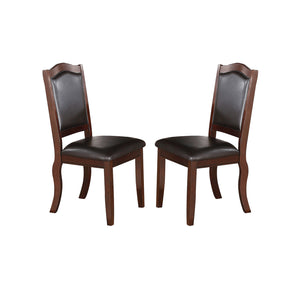 English Elm Faux Faux Leather Upholstered Dining Chairs Set of 2 — Brown Padded Seat, Curved Back, Sturdy Wood Legs SR011338