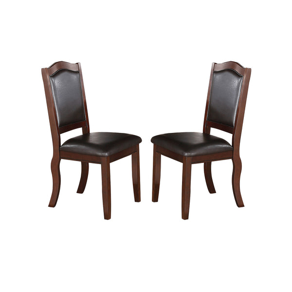 English Elm Faux Faux Leather Upholstered Dining Chairs Set of 2 — Brown Padded Seat, Curved Back, Sturdy Wood Legs SR011338