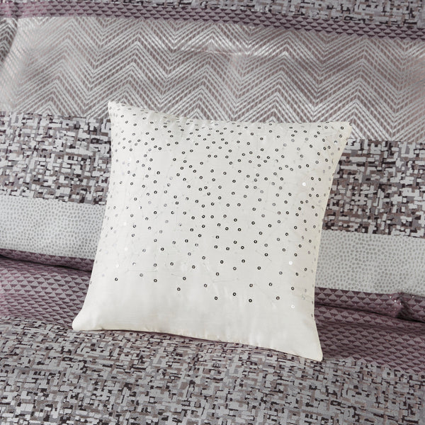 English Elm 7 Jacquard Comforter Set King with Striped Motif, Beige Reverse, Embroidered Decorative Pillows, Machine Washable Purple 23.62 L x 18.9 W x 16.14 H B03597200