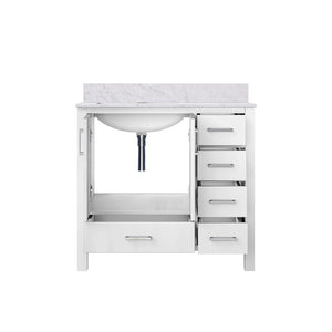 English Elm White Bath Vanity With Carrara Marble Top, Soft-Close Hardware & Ample Storage - 36" W X 22" D B2731P258808-GIGA
