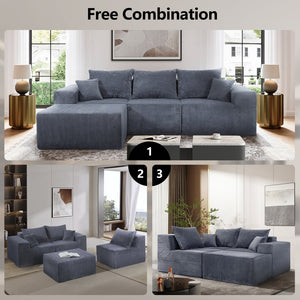 English Elm 4-Piece Modular L-Shaped Sectional Sofa with Corduroy Upholstery, Convertible Chaise, Pillows Included Grey W3163S00037