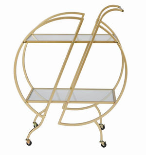 English Elm Gold Rolling Bar Cart with Mirrored Glass Shelves and Lockable Wheels for Glam Spaces W3123P480999