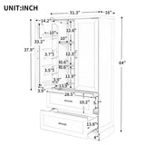 English Elm Tall Bathroom Storage Cabinet, Cabinet With Two Doors and Drawers, Adjustable Shelf, Mdf Board, White