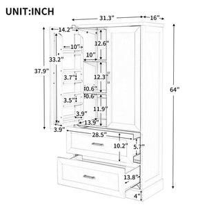 English Elm Tall White Mdf Bathroom Storage Cabinet with Adjustable Shelves and Two Lower Drawers N725S178675K