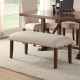 English Elm Upholstered Cream Cushion Dining Bench, Cherry Brown