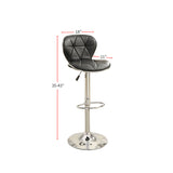 Modern Set of 2 Adjustable Black PU Bar Stools with Chrome Base - Sturdy Metal Frame, Height 24