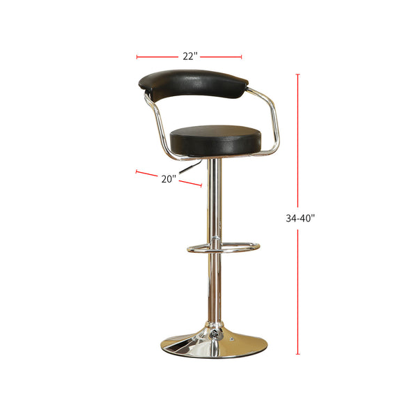 English Elm Set of 2 Black Faux Leather Bar Stools with Height-Adjustable Swivel Seats, Chrome Base & Backrest Comfort SR011559