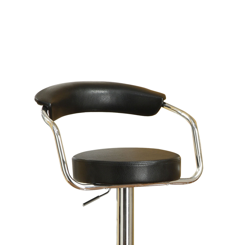 English Elm Set of 2 Black Faux Leather Bar Stools with Height-Adjustable Swivel Seats, Chrome Base & Backrest Comfort SR011559