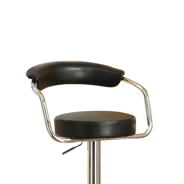 English Elm Set of 2 Black Faux Leather Bar Stools with Height-Adjustable Swivel Seats, Chrome Base & Backrest Comfort SR011559