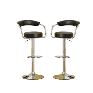English Elm Set of 2 Black Faux Leather Bar Stools with Height-Adjustable Swivel Seats, Chrome Base & Backrest Comfort SR011559
