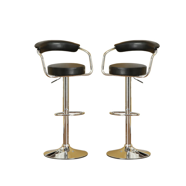 English Elm Set of 2 Black Faux Leather Bar Stools with Height-Adjustable Swivel Seats, Chrome Base & Backrest Comfort SR011559