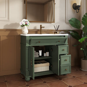 English Elm 35.6" Freestanding Bathroom Vanity with Roman Column Base and Ceramic Integrated Sink W1801S00008