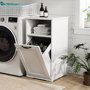 English Elm Laundry Cabinet with Removable Liner Bag, Slim Divided Storage for Dorms & Apartments, Open Shelf Organizer W331P365071