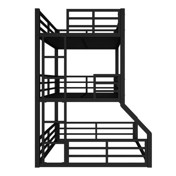 English Elm Twin Metal Triple Bunk Bed With Safety Guardrails - Heavy-Duty, Noise-Reduced Design In Black Finish P2 W1580S00177-GIGA