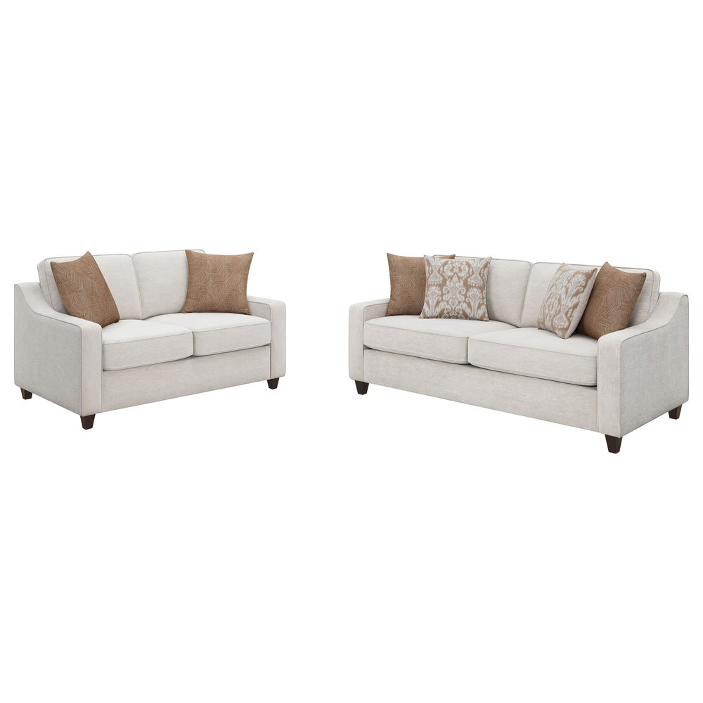 English Elm Mahaffey Beige 2-Piece Sofa and Loveseat Set, Chenille Upholstery, Track Arms, Removable Cushions, Dark Block Legs B062S00841