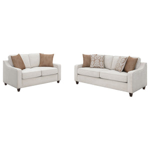English Elm Mahaffey Beige 2-Piece Sofa and Loveseat Set, Chenille Upholstery, Track Arms, Removable Cushions, Dark Block Legs B062S00841