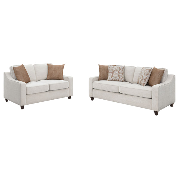 English Elm Mahaffey Beige 2-Piece Sofa and Loveseat Set, Chenille Upholstery, Track Arms, Removable Cushions, Dark Block Legs B062S00841