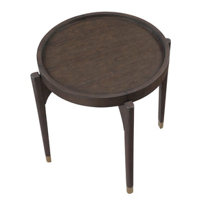 English Elm Dark Round End Table with Gold-Tipped Solid Wood Legs, 24" Dia x 24"H Luxury Living Accent Piece Dark Brown 29 L x 28 W x 8 H B011P351972
