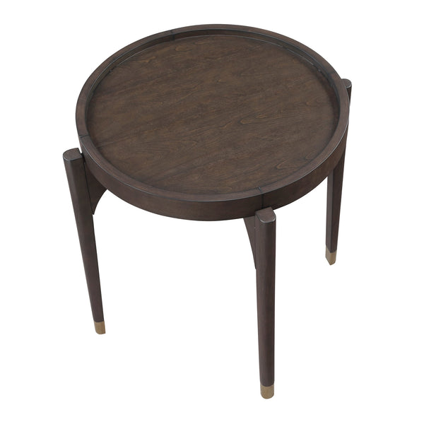 English Elm Dark Round End Table with Gold-Tipped Solid Wood Legs, 24" Dia x 24"H Luxury Living Accent Piece Dark Brown 29 L x 28 W x 8 H B011P351972