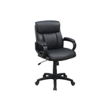 Black Upholstered Office Chair with Adjustable Seat, Fixed Padded Armrests, Casters - 250 lbs Capacity