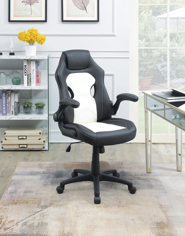 English Elm Adjustable Executive Office Chair Black White with Pocket Coil Seat, Adjustable Armrests & Casters SR011690