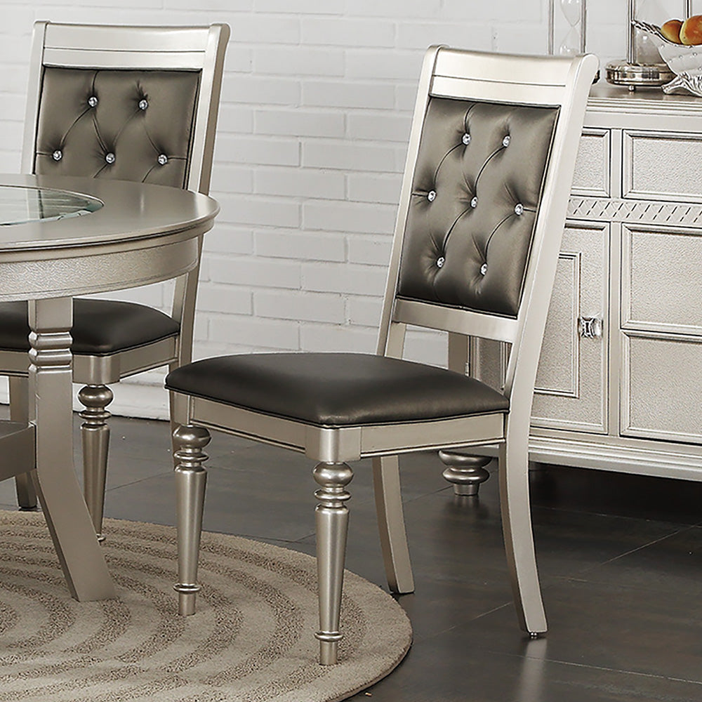 English Elm Dining Tufted Back Chairs Set of 2 - Gray Faux Leather, Rubberwood Frame, Diamond Stitch Comfort SR011705