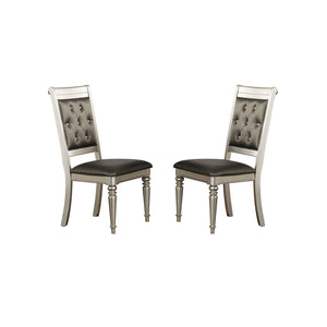 English Elm Dining Tufted Back Chairs Set of 2 - Gray Faux Leather, Rubberwood Frame, Diamond Stitch Comfort SR011705