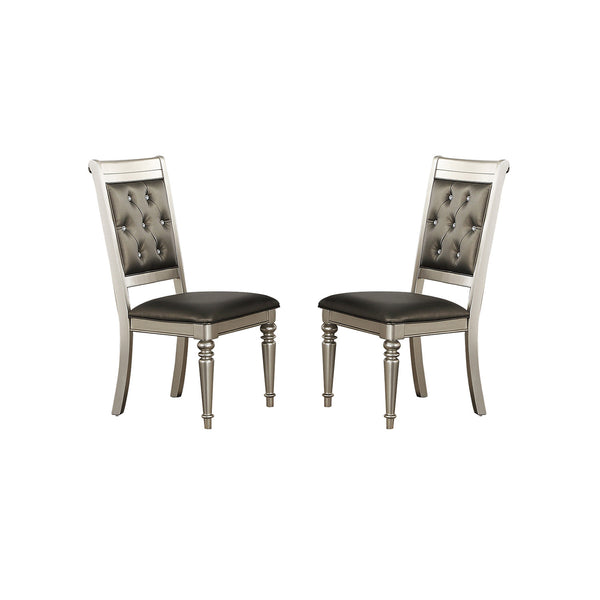 English Elm Dining Tufted Back Chairs Set of 2 - Gray Faux Leather, Rubberwood Frame, Diamond Stitch Comfort SR011705